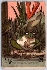 Frog in a Bog Prepared to Jump Wrench Series c1910 Postcard