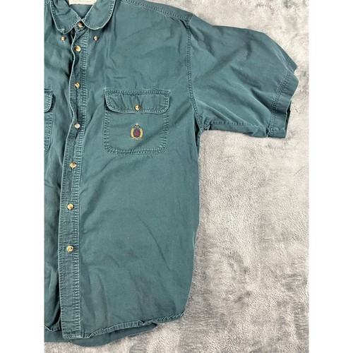 Bugle Boy Company Men's Shirt Large Teal Green Cotton Vintage Crest Logo Good - Picture 8 of 11
