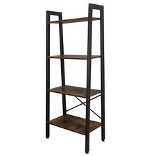Ladder Shelf 4 Tier Rustic Bookshelf Indoor Plant Stand Storage Leaning Bookcase