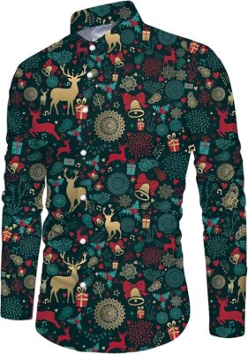 Mens Christmas Shirts Long Sleeve Clothes Button Up Casual Outfits Male  Size M | eBay