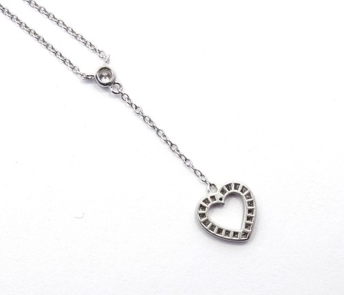 Tiffany & Co Diamond Platinum LARIAT HEART Dangle Drop Charm Pendant 16 Necklace - Picture 5 of 8