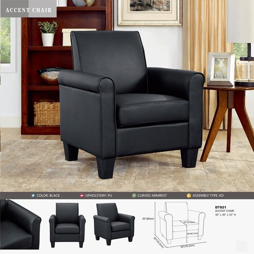 Black Modern Accent Arm Chair PU Leather Single Sofa Seat Leisure Living Room US - Picture 2 of 13