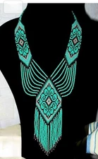 Handmade Necklace Seed Bead Boho American Style Nativ Beaded Multi Strand