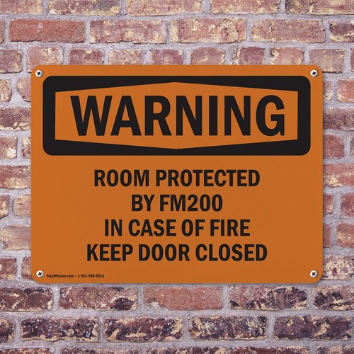 (2 Stück) Raum geschützt durch Fm200 im Brandfall OSHA Warnschild Aufkleber Metall - Bild 4 von 21