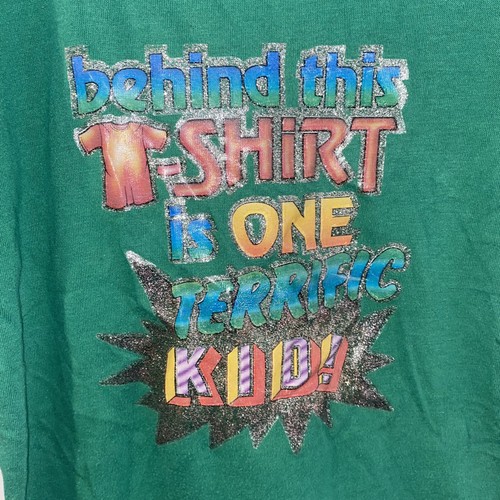 Vintage 80s Terrific Kid Green Shirt Youth size Medium Made in USA - Picture 2 of 4