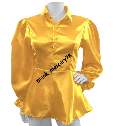 Satin Button-Down  Victorian Shirt Long sleeve Female Elegant Peplum Top S86-1 - Afbeelding 27 van 45