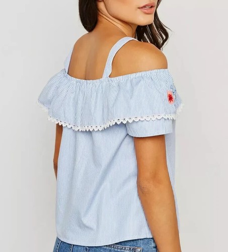 DOROTHY P3RKINS LADIES EMBROIDERED COLD SHOULDER TOP BLUE PETITE FIT (REF 520) - Picture 3 of 3