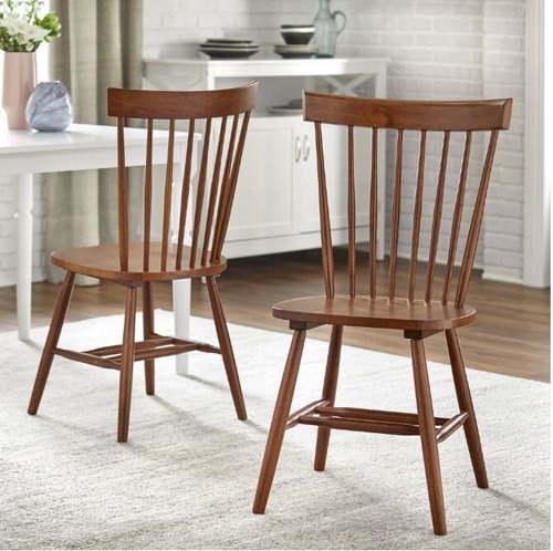 Simple Living Solid Wood Slat Back Kitchen Farmhouse Dining Chairs Set 2 Brown - Picture 3 of 3