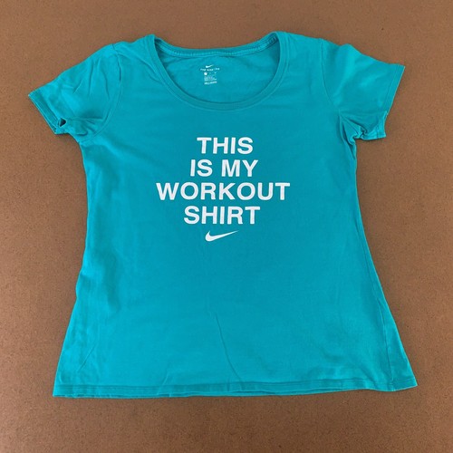 Nike Damen Größe Small blaugrün kurzärmelig This Is My Workout Shirt grafisches T-Shirt