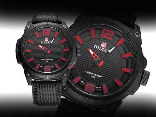 OHSEN Fashion Casual Men Quartz Watch Sports Canvas Leather Strap Gift - Picture 7 of 7