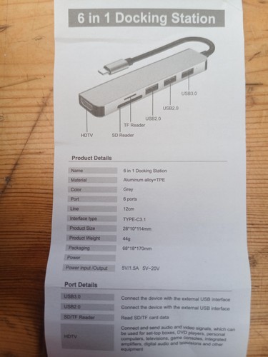 USB-C to HDTV + SD/TF + USB3.0 + PD Hub - Model YG-2120 - Picture 4 of 8