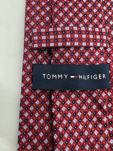 Tommy Hilfiger Mens Tie Red Diamonds geometric design 100% Silk Neck Tie - Picture 4 of 5