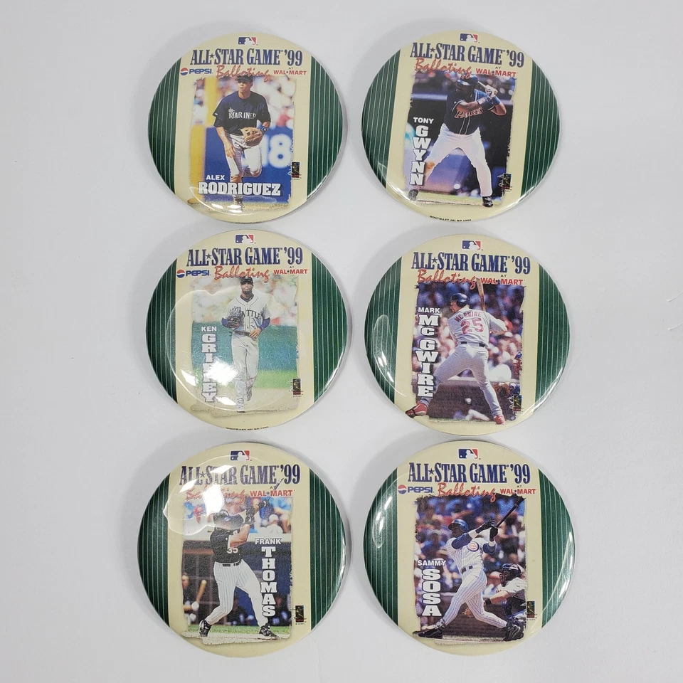 6 All Star Game 1999 Walmart Wincraft McGwire Griffey Sosa Pin Back Button MLB - Image 4 of 4