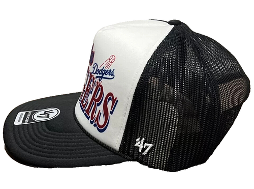 Los Angeles Dodgers Hat '47 White Black Mesh Foam Trucker Adjustable Snapback - Picture 2 of 4