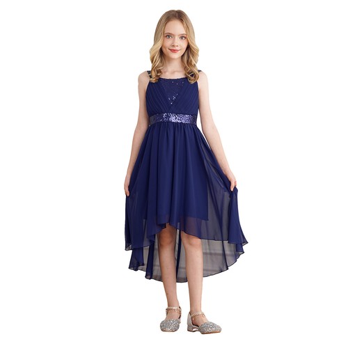 UK Kids Girls Sleeveless Gown Shiny Sequin Ruched Chiffon Party Dress - Picture 24 of 62