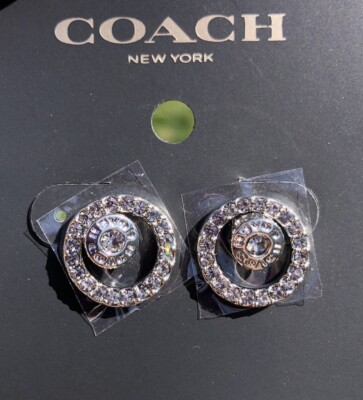 Coach Silver Tone Open Circle Pave Stone Earrings Jacket