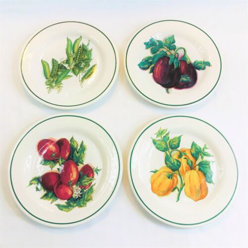 4 Williams Sonoma Harvest Vegetable Salad Plates Peas Eggplant Tomato Squash