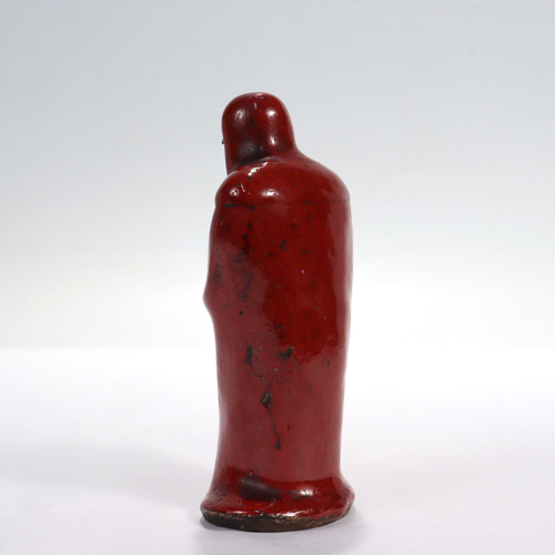 Antique Japanese Kutani Pottery Bodhidharma or Daruma Figurine - Picture 5 of 7