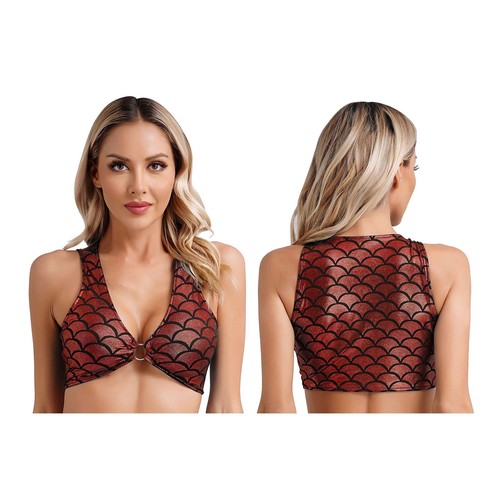 Womens Bra Sexy Tank Swimsuit Crop Top Fish Scale Tops O-Ring Bralett Party - Bild 4 von 105