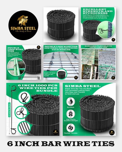 6 Inch x 1,000pc Double Loop Rebar Wire Ties, 17 Gauge Soft Annealed, SIMBASTEEL - Picture 3 of 8