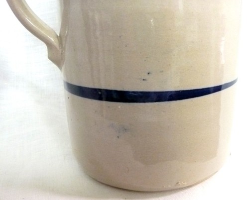 Brocca ceramica a righe blu argilla smaltata fatta a mano teiera gres vintage - Foto 5 di 10