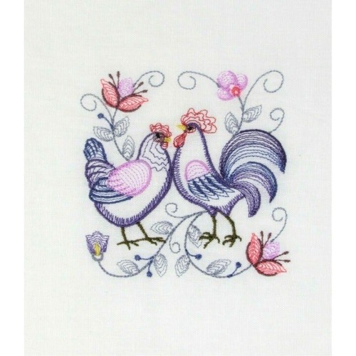 Kitchen Tea Towels Purple Rooster And Hen Set Of 3 Embroidered 5 X 5" Design New - Picture 9 of 12
