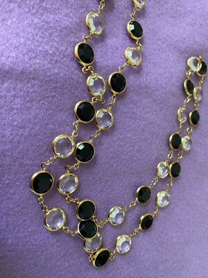 Neiman Marcus Vintage Jet Black & Clear Swarovski Crystal Bezel Necklace 