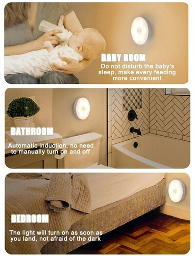 Led Motion Sensor Light USB Rechargeable PIR Wall Cabinet Stair Night Light Lamp - Picture 6 of 16