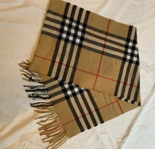 Women's Plaid Tan Scarf with Fringe.