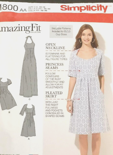 Simplicity 1800 Misses Dress Short Maxi Sizes: 10-18 Amazing Fit B-D Cup UNCUT - Picture 1 of 3
