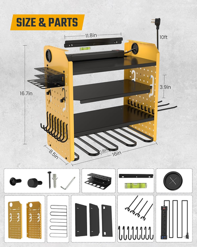 Werkzeug Organizer Wandhalterung mit Ladestation, verstellbar 4-stufig 4 Bohrer,,, - Bild 7 von 12