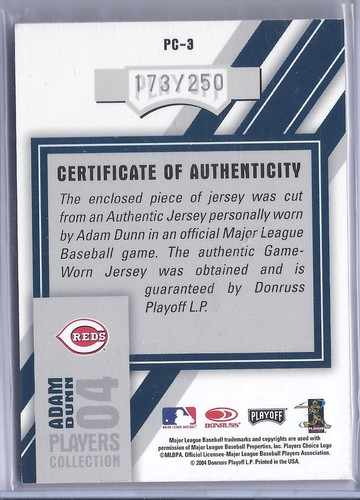Carta maglia Playoff 2004 onore Adam Dunn Cincinnati Reds #173/250 - Foto 2 di 2