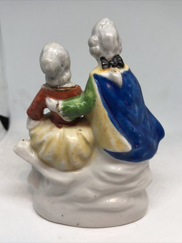 Vintage Victorian Figurine Couple on Bench with Flower Basket Occupied Japan - Picture 3 of 6
