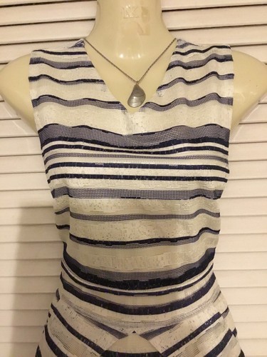 MELA LONDON Blue/White Mesh Embroidered Dress Size 8 (8/10) - Picture 2 of 17