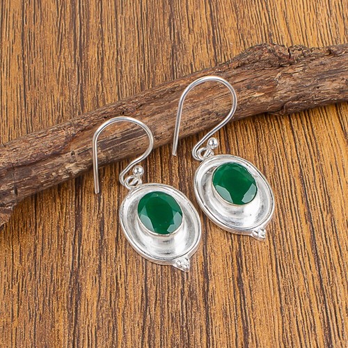 Green Onyx Sister Wedding Party Wear Unique New Earrings Jewelry Sterling Silver - Picture 3 of 8
