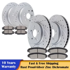 Front Rear Slotted Brakes and Rotors Brake Ceramic Pads for 2007-16 Honda CR-V