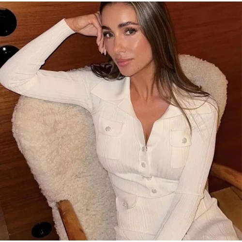 Knitted Elegant Party Dresses Woman Slim Button Pockets Long Dresses Office Lady - Foto 16 di 19