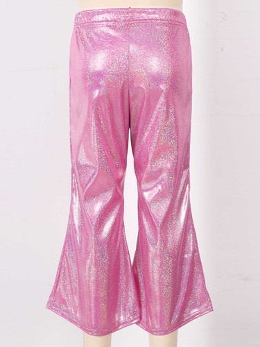 Kids Girls Shiny Trousers Flare Pants Elastic Waistband Wide Leg Bell Bottom - Picture 41 of 65