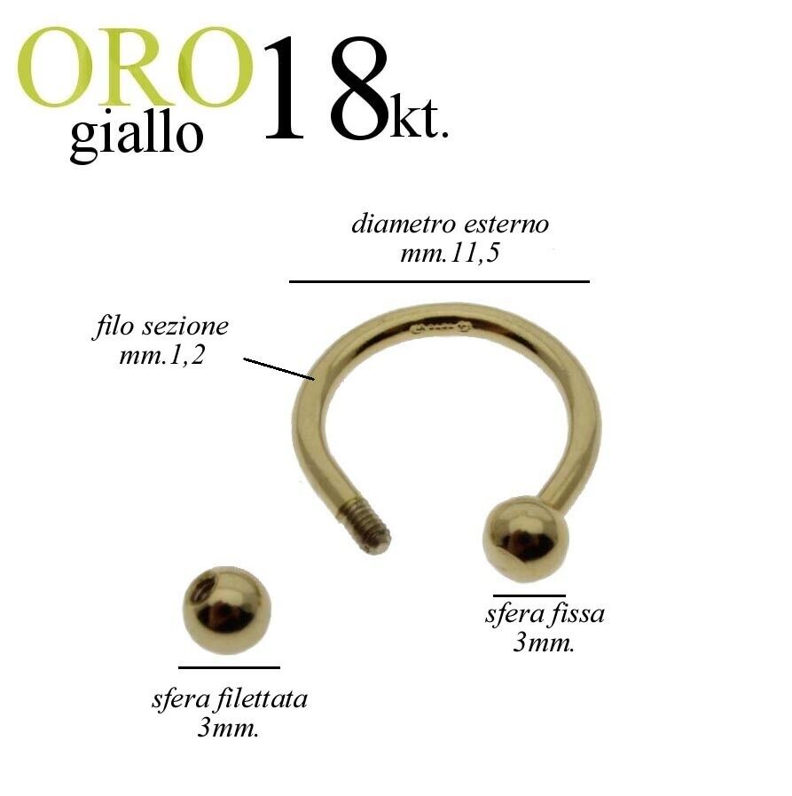 Piercing body VALENTINO SEPTUM TRAGO orecchio capezzolo ORO 18kt.yellow GOLD 18k - Foto 11 di 16