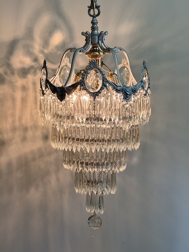 Antique Art Deco Nouveau Crystal Wedding Cake Chandelier - Picture 5 of 23