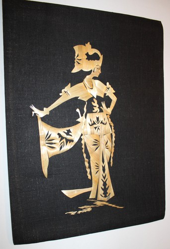 ARTE PAJA BAMBÚ VINTAGE HERMOSA MUJER BAILANDO 11X15 M5 - Imagen 3 de 4