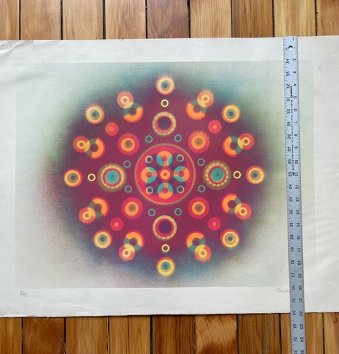 Stampa op art geometrica astratta metà secolo firmata e datata 1969 - Foto 5 di 6