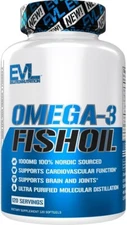 EVL EVLution Nutrition 1000mg Omega-3 Fish Oil -  Brain, Joint Health - 120 Ct