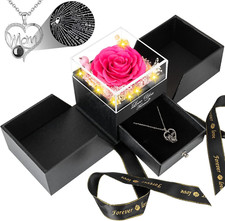Preserved Real Rose with I Love You Necklace-Eternal Flowers Rose Gifts for Mom