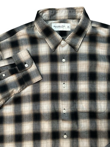 Abercrombie & Fitch Herren weiches AF Relaxed kariertes Hemd mit Knopfleiste XXL schwarz & hellbraun