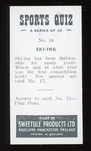 1958 Sweetule Sports Quiz #16 Skiing NM/MT - Picture 2 of 2