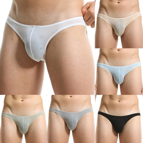 Men Ice-silk Mesh Briefs Underwear Breathable Pouch Panties Bottom Lingerie US - Picture 2 of 27