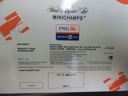 Minichamps RENAULT F1 TEAM SHOWCAR 2009 1/43 - Afbeelding 5 van 5