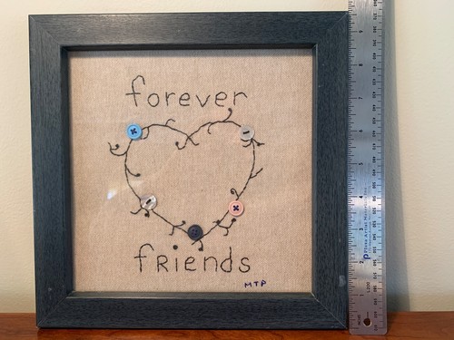 VTG Embroidery Heart Friends Galentine Cottage Handmade Stitch Boho Button Folk - Picture 2 of 7
