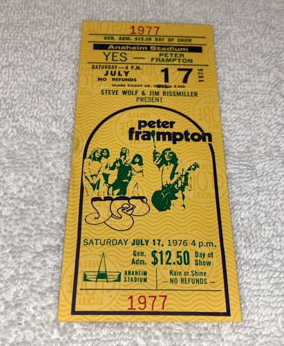 PETER FRAMPTON YES 1976 UNUSED TICKET GENTLE GIANT GARY WRIGHT ANAHEIM Ephemera - Picture 1 of 6